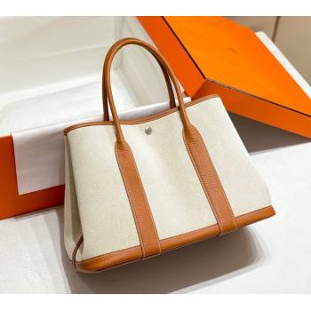 Hermes Garden Party Bag 36cm in Canvas and Grained Leather Beige/Brown 20250522 (FL-250522068)