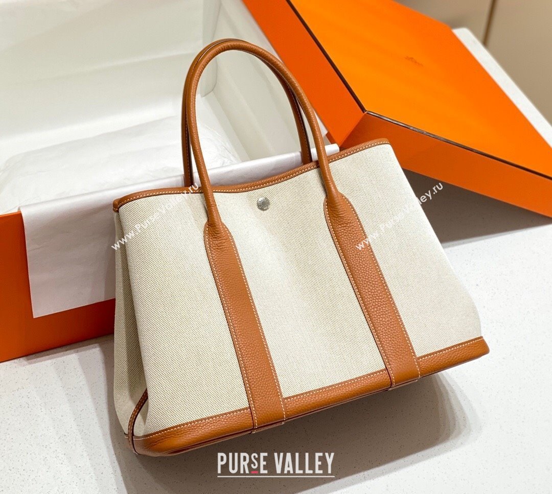 Hermes Garden Party Bag 36cm in Canvas and Grained Leather Beige/Brown 20250522 (FL-250522068)