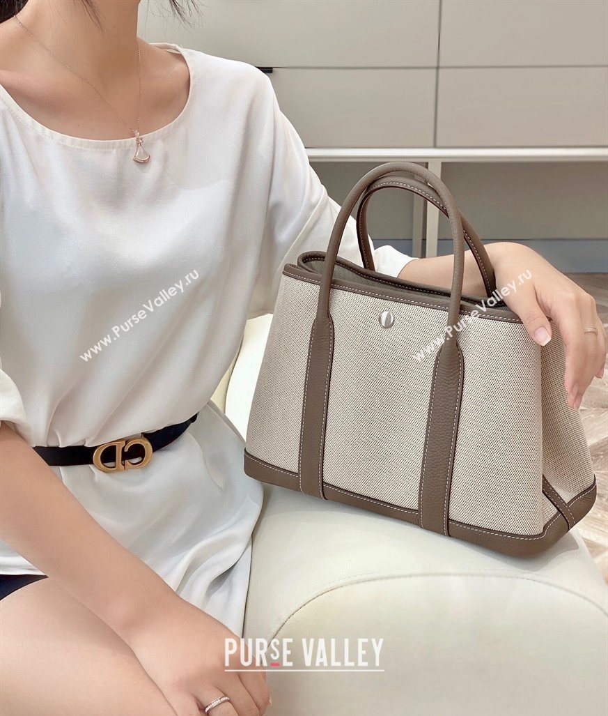 Hermes Garden Party Bag 30cm in Canvas and Grained Leather Beige/Elephant Grey 20250522 (FL-250522064)