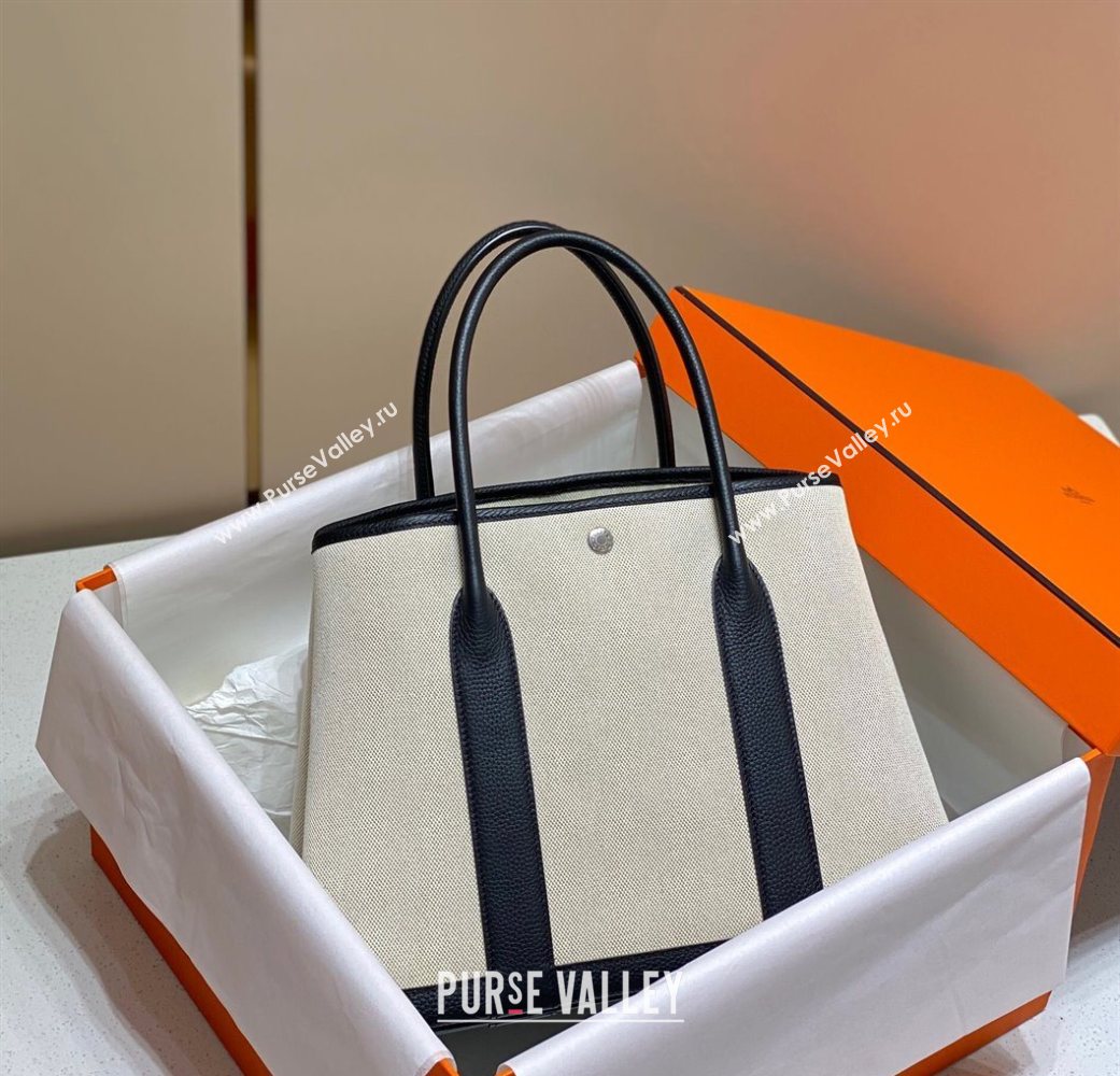 Hermes Garden Party Bag 36cm in Canvas and Grained Leather Beige/Black 20250522 (FL-250522069)