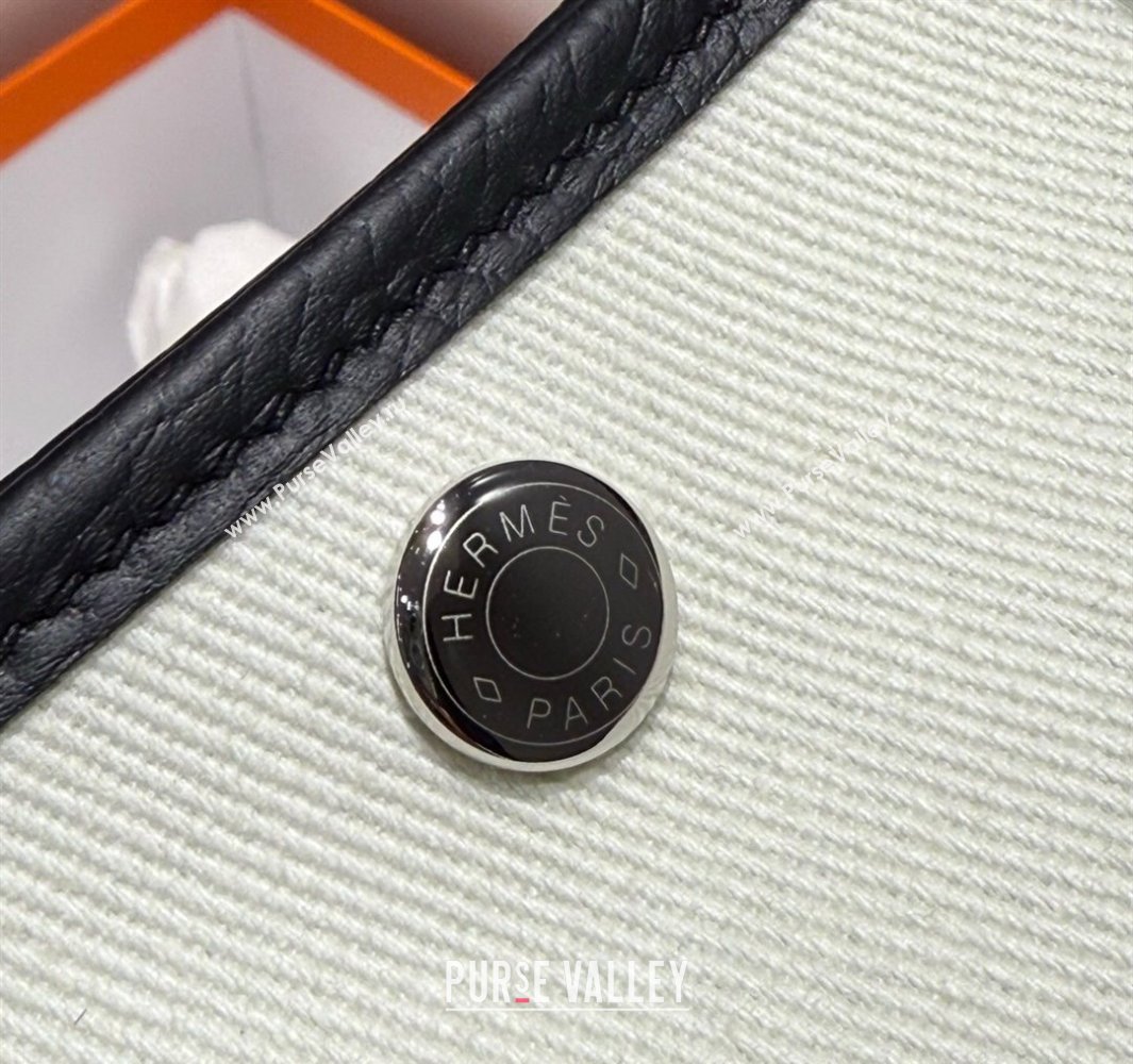 Hermes Garden Party Bag 30cm in Canvas and Grained Leather Wool White/Black/Breeze Blue 2025 (Half Handmade) (FL-250522071)