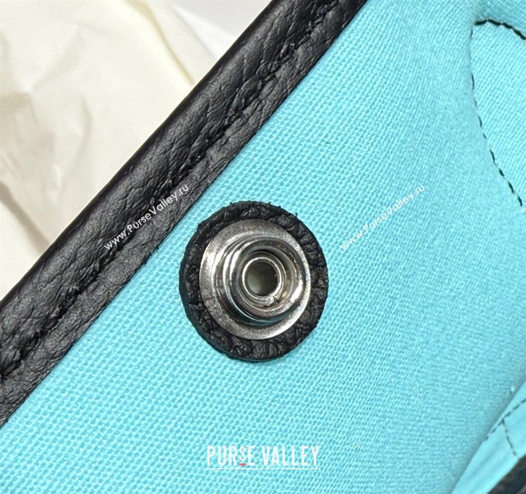 Hermes Garden Party Bag 30cm in Canvas and Grained Leather Wool White/Black/Breeze Blue 2025 (Half Handmade) (FL-250522071)