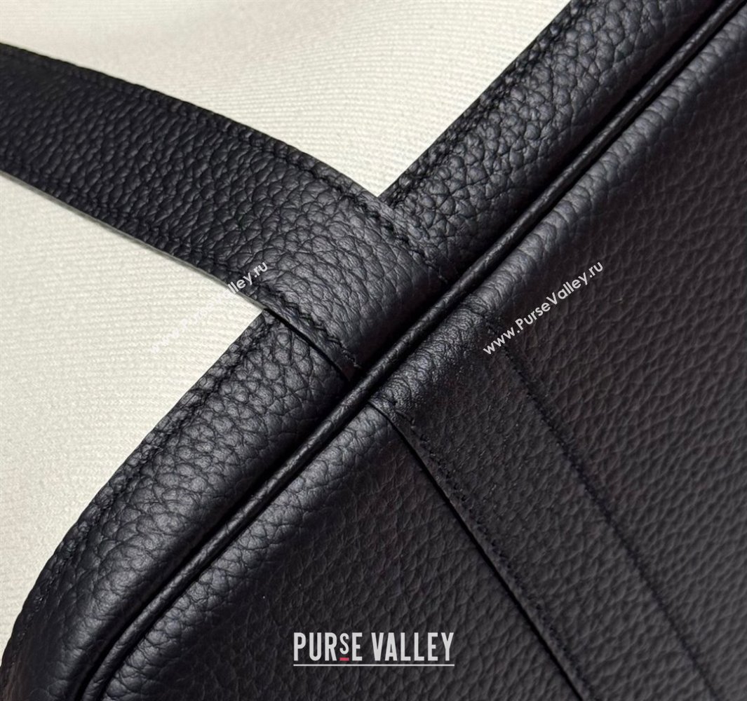 Hermes Garden Party Bag 30cm in Canvas and Grained Leather Wool White/Black/Breeze Blue 2025 (Half Handmade) (FL-250522071)
