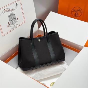 Hermes Garden Party Bag 30cm in Canvas and Grained Leather All Black 2025 (Half Handmade) (FL-250522072)