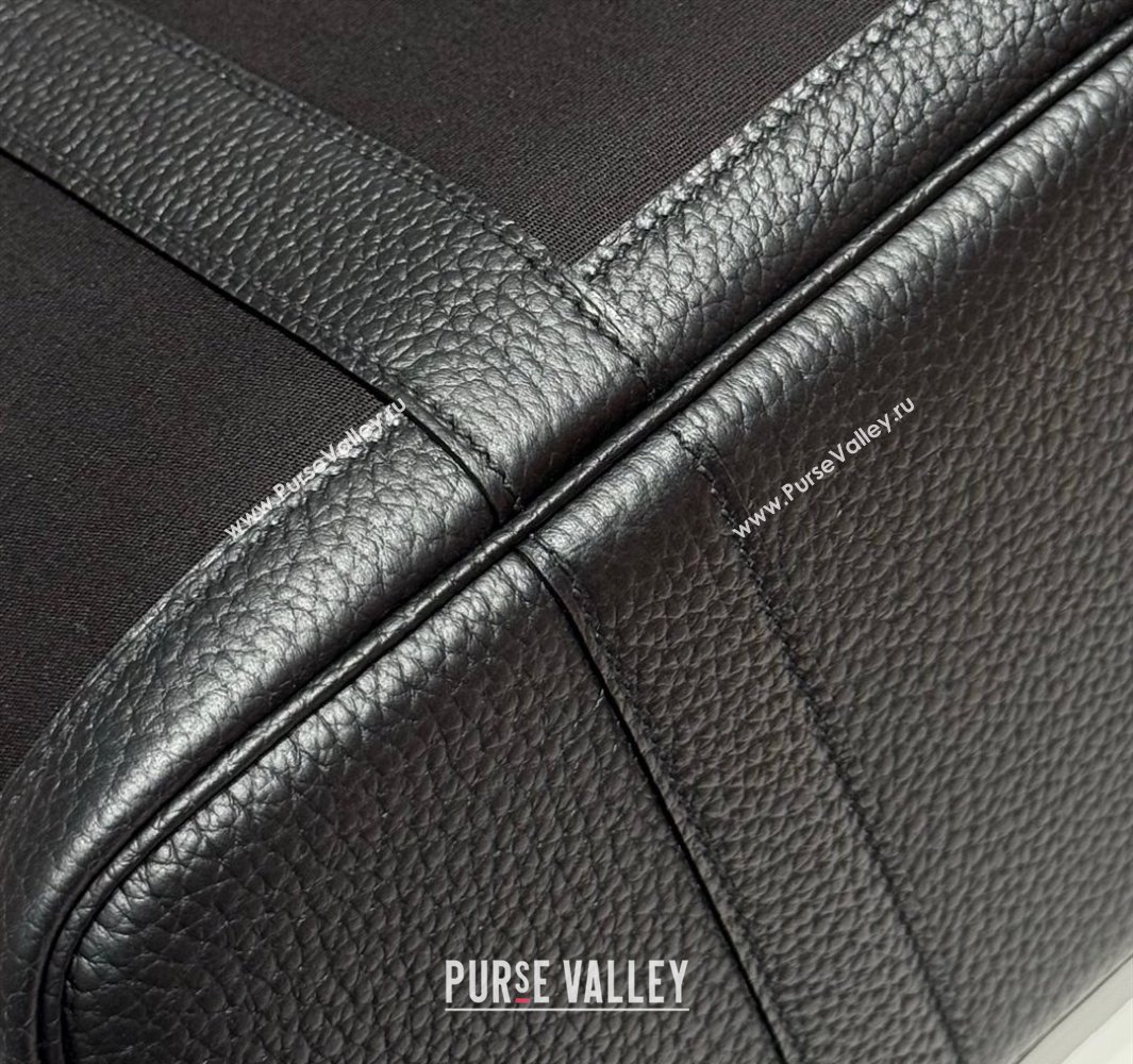 Hermes Garden Party Bag 30cm in Canvas and Grained Leather All Black 2025 (Half Handmade) (FL-250522072)