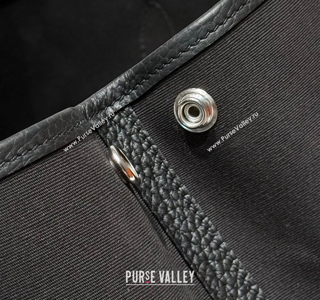 Hermes Garden Party Bag 30cm in Canvas and Grained Leather All Black 2025 (Half Handmade) (FL-250522072)