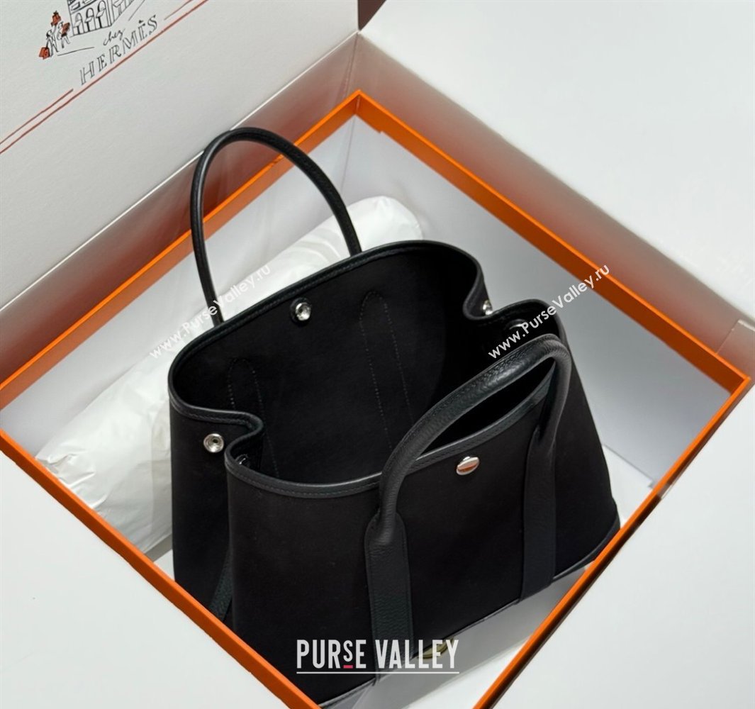 Hermes Garden Party Bag 30cm in Canvas and Grained Leather All Black 2025 (Half Handmade) (FL-250522072)