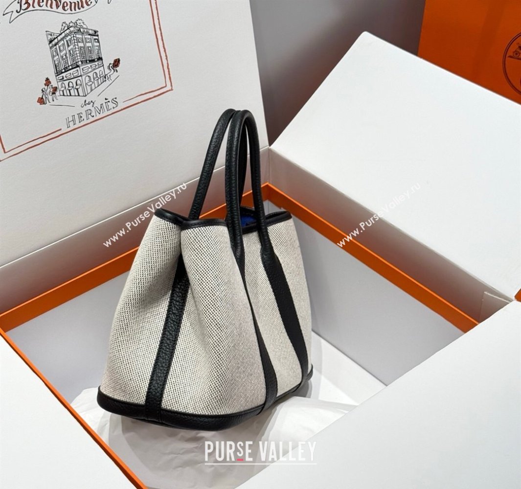 Hermes Garden Party Bag 30cm in Canvas and Grained Leather Grey/Black/Electric Blue 2025 (Half Handmade) (FL-250522070)