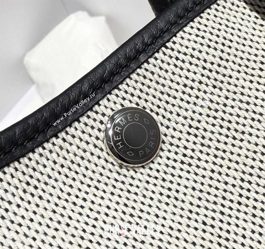 Hermes Garden Party Bag 30cm in Canvas and Grained Leather Grey/Black/Electric Blue 2025 (Half Handmade) (FL-250522070)