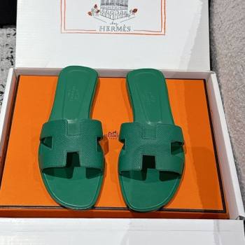 Hermes Classic Oran Flat Slides Sandal in Palm-Grained Leather Green 18 2025 0606 (MD-250606163)