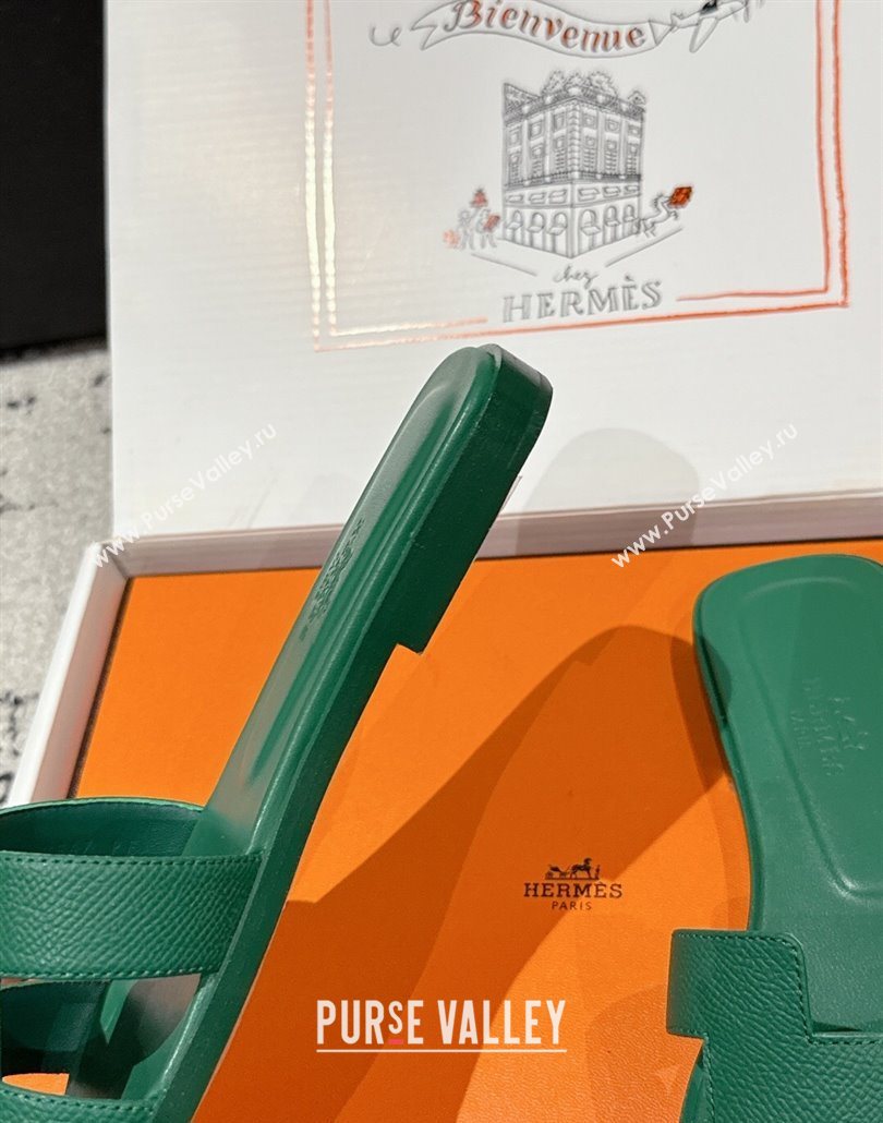 Hermes Classic Oran Flat Slides Sandal in Palm-Grained Leather Green 18 2025 0606 (MD-250606163)