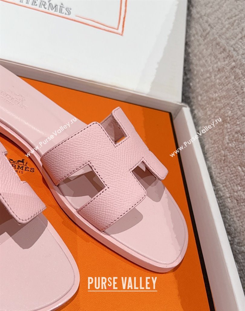 Hermes Classic Oran Flat Slides Sandal in Palm-Grained Leather Pink 23 2025 0606 (MD-250606168)