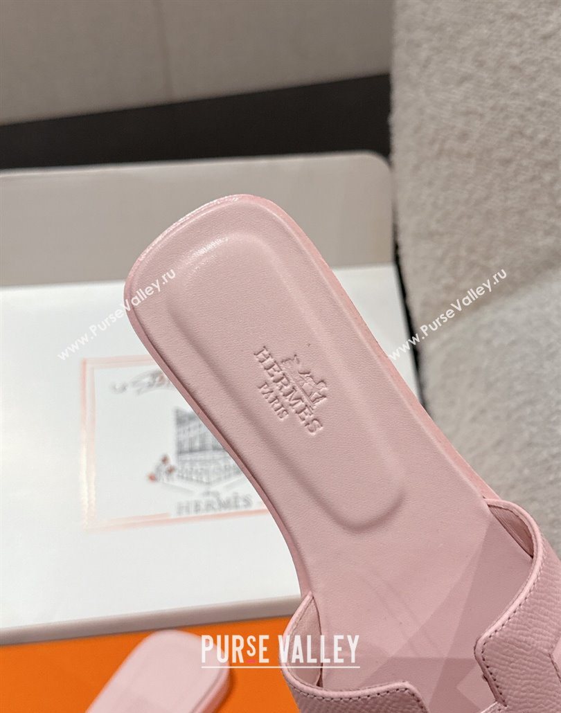 Hermes Classic Oran Flat Slides Sandal in Palm-Grained Leather Pink 23 2025 0606 (MD-250606168)