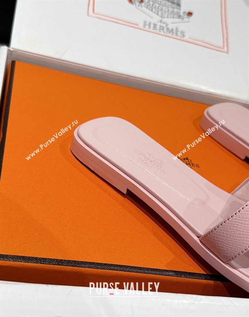 Hermes Classic Oran Flat Slides Sandal in Palm-Grained Leather Pink 23 2025 0606 (MD-250606168)