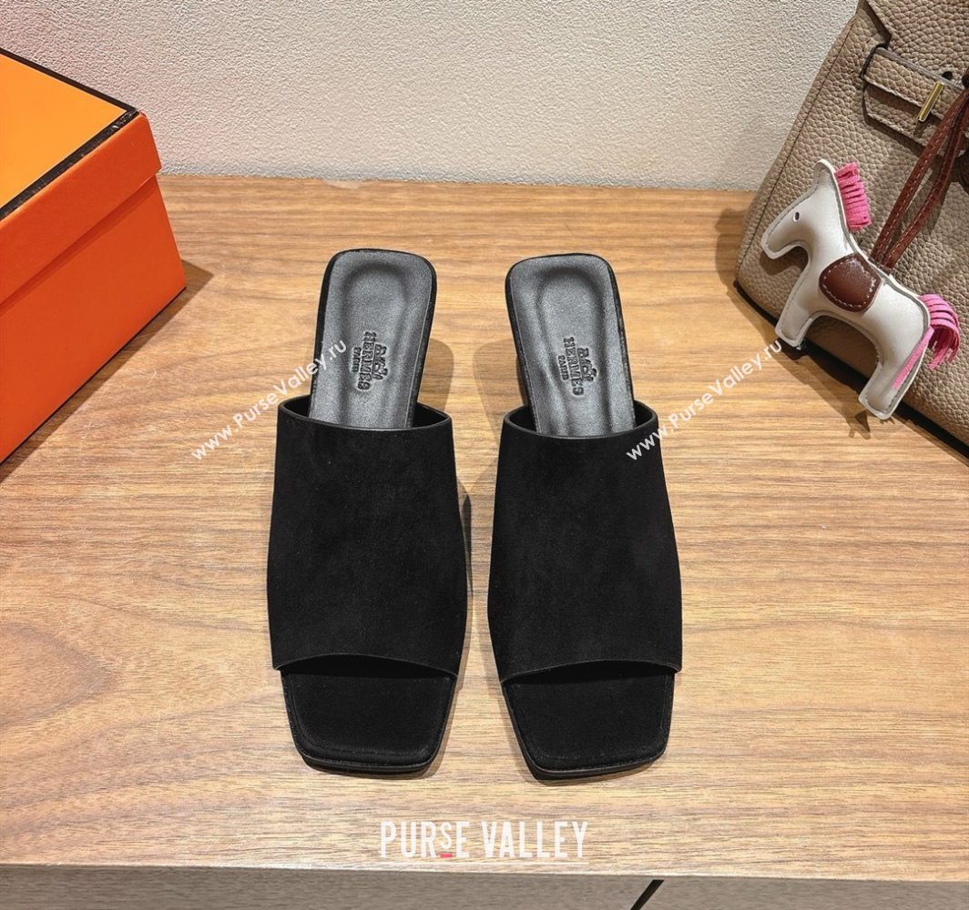 Hermes Kristal Heel Slides Sandal in Suede Black 2025 (MD-250606068)