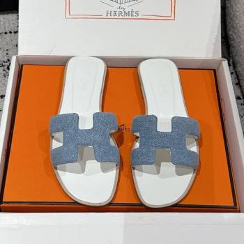 Hermes Classic Oran Flat Slides Sandal in Denim Light Blue 2025 0606 (MD-250606175)