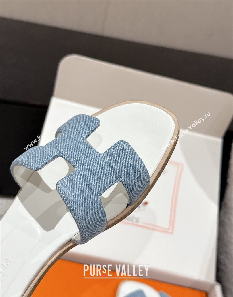 Hermes Classic Oran Flat Slides Sandal in Denim Light Blue 2025 0606 (MD-250606175)