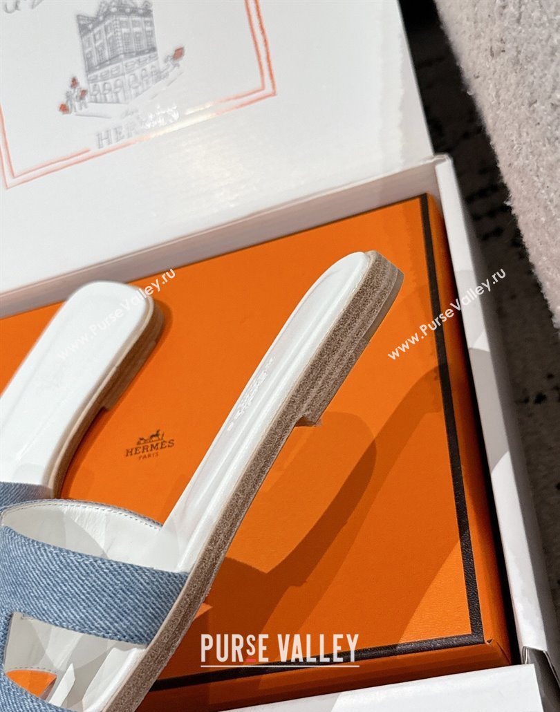 Hermes Classic Oran Flat Slides Sandal in Denim Light Blue 2025 0606 (MD-250606175)