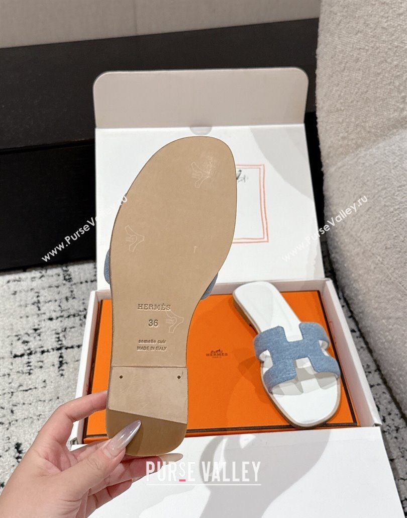 Hermes Classic Oran Flat Slides Sandal in Denim Light Blue 2025 0606 (MD-250606175)