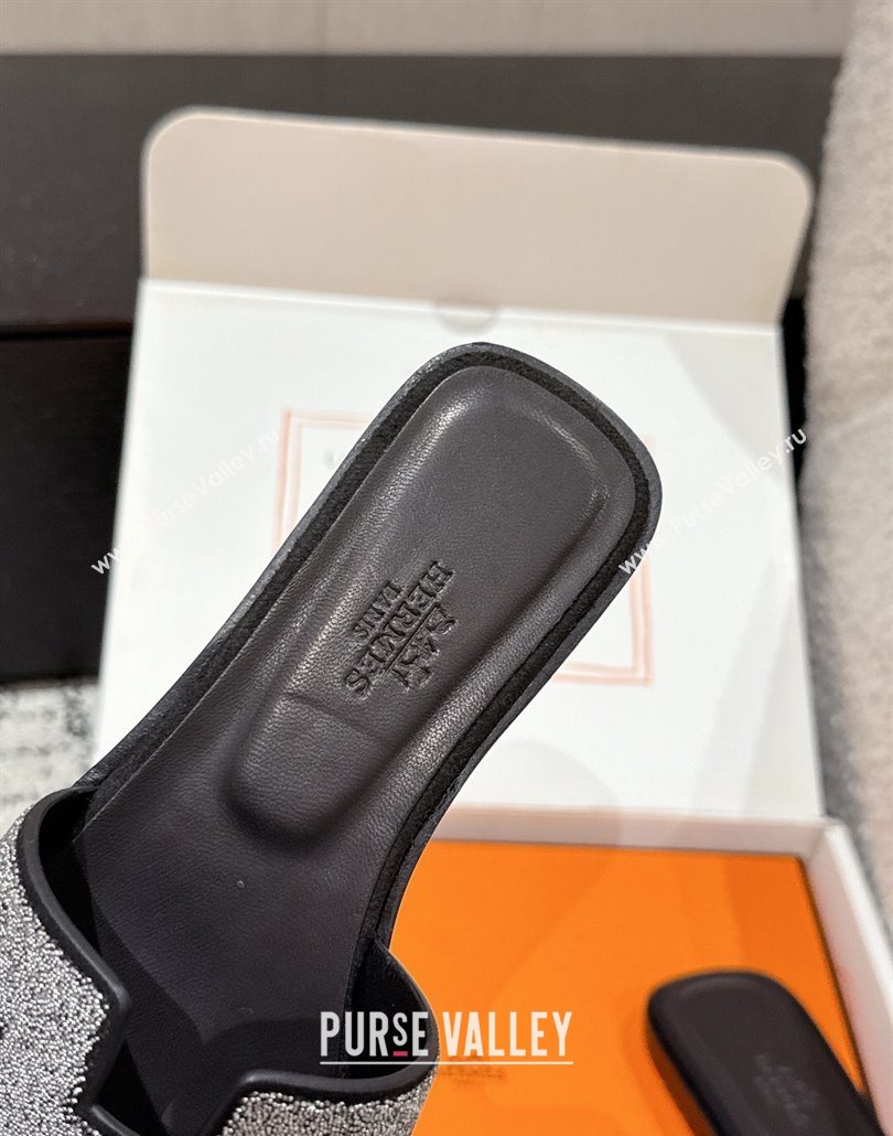 Hermes Classic Oran Flat Slides Sandal in Suede and Strass Black 2 2025 0606 (MD-250606177)