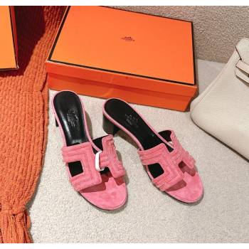 Hermes Classic Oasis Heel Slides Sandal 5cm in Suede and Strass Pink2 2025 0606 (MD-250606188)
