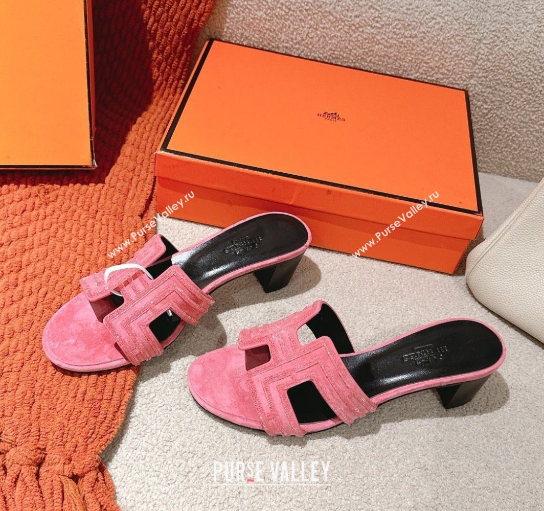 Hermes Classic Oasis Heel Slides Sandal 5cm in Suede and Strass Pink2 2025 0606 (MD-250606188)