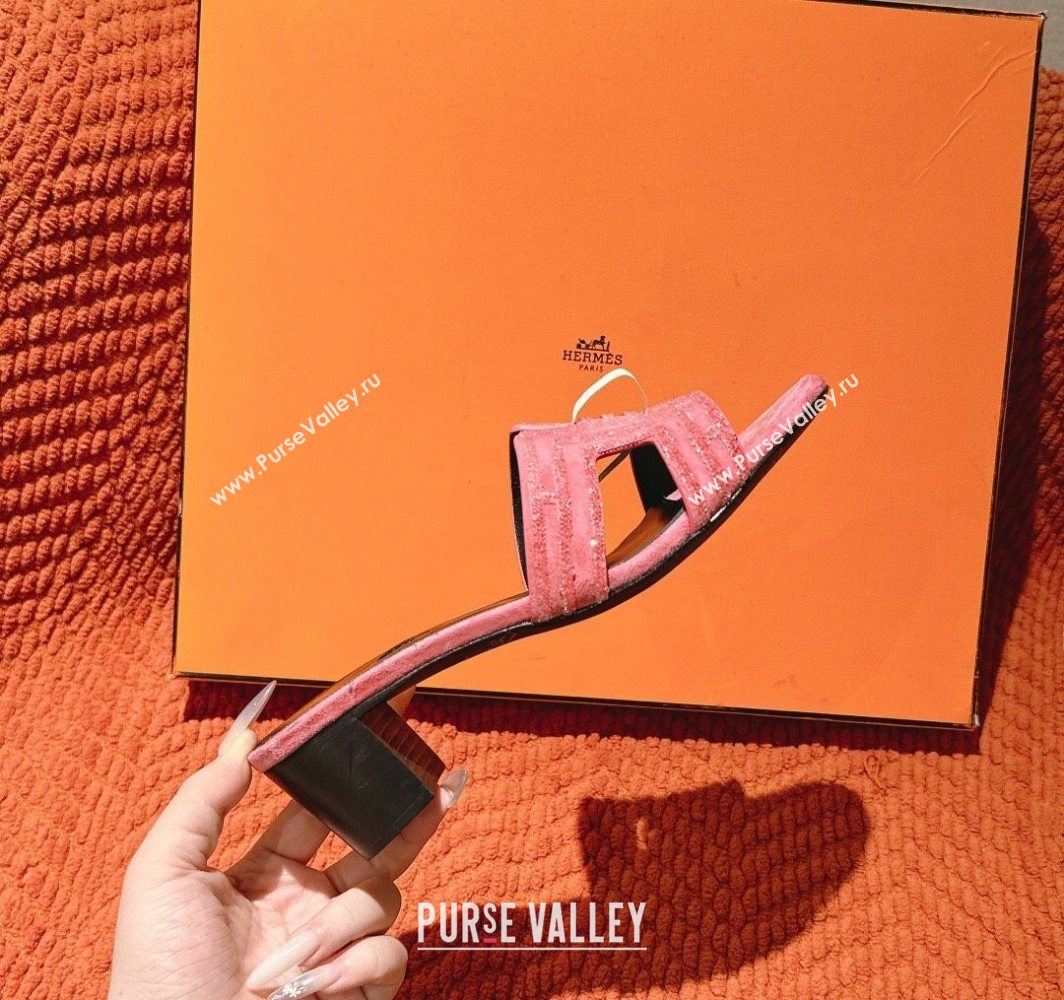 Hermes Classic Oasis Heel Slides Sandal 5cm in Suede and Strass Pink2 2025 0606 (MD-250606188)