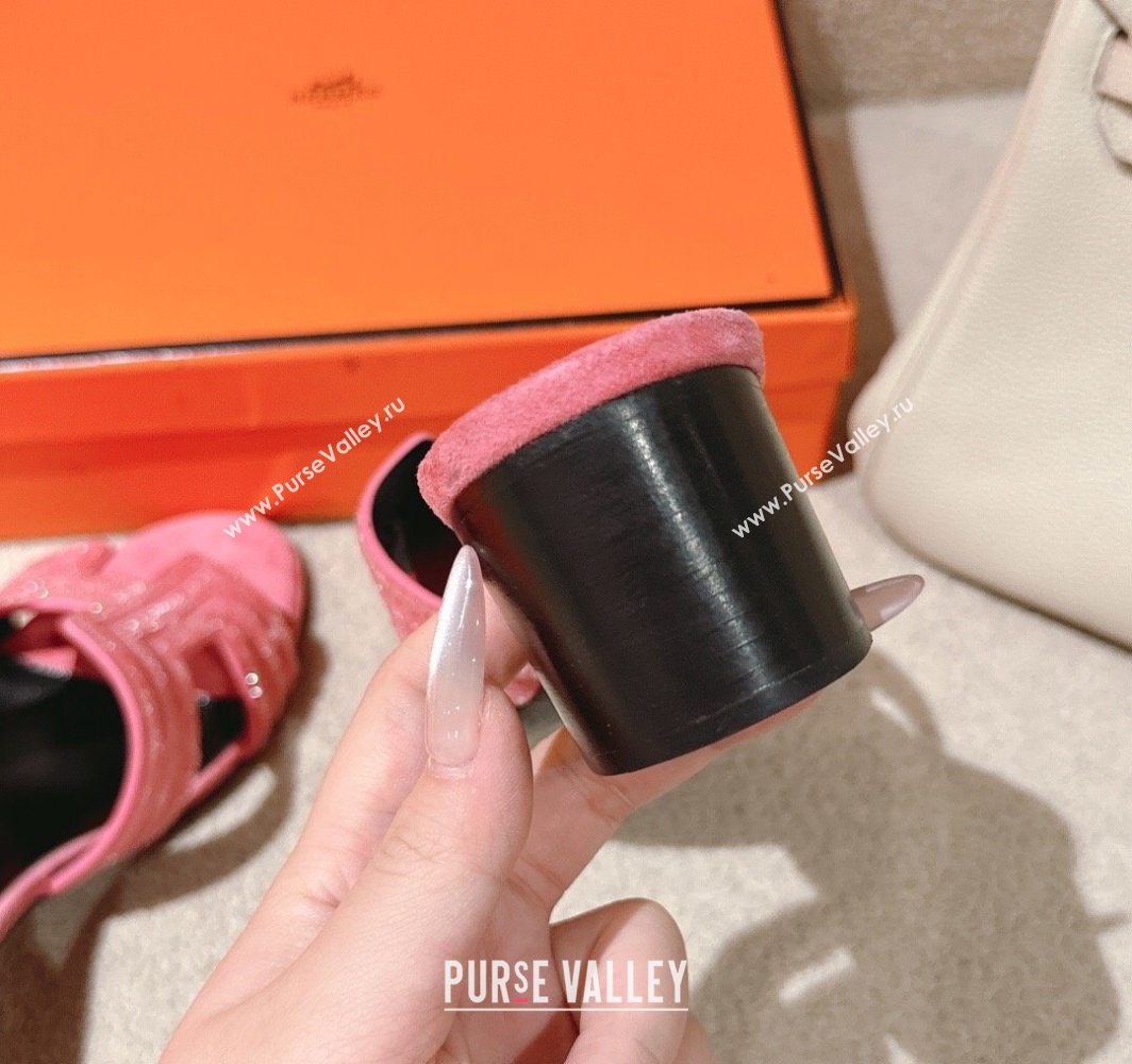 Hermes Classic Oasis Heel Slides Sandal 5cm in Suede and Strass Pink2 2025 0606 (MD-250606188)