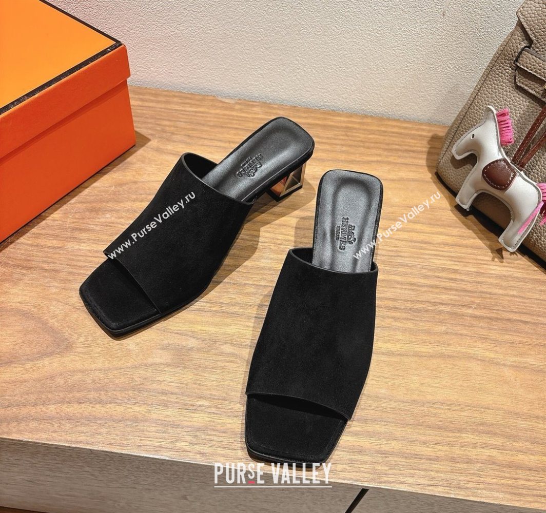 Hermes Kristal Heel Slides Sandal in Suede Black 2025 (MD-250606068)