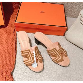 Hermes Classic Oasis Heel Slides Sandal 5cm in Suede and Strass Beige 2025 0606 (MD-250606190)