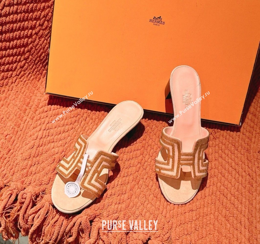 Hermes Classic Oasis Heel Slides Sandal 5cm in Suede and Strass Beige 2025 0606 (MD-250606190)