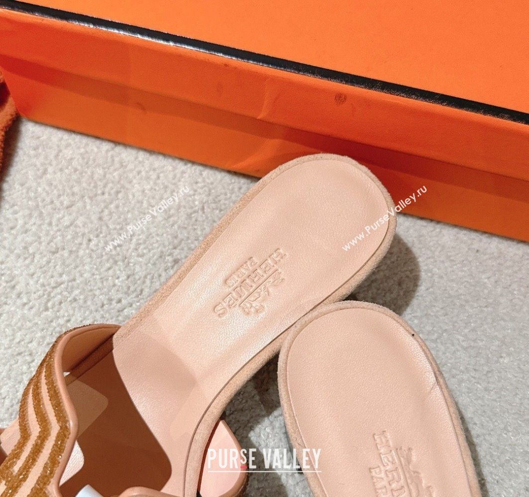 Hermes Classic Oasis Heel Slides Sandal 5cm in Suede and Strass Beige 2025 0606 (MD-250606190)
