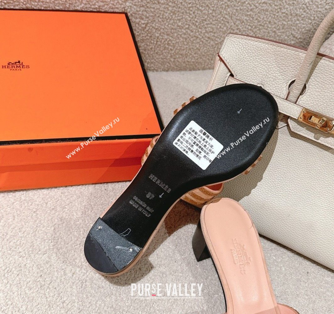 Hermes Classic Oasis Heel Slides Sandal 5cm in Suede and Strass Beige 2025 0606 (MD-250606190)