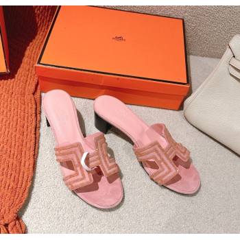 Hermes Classic Oasis Heel Slides Sandal 5cm in Suede and Strass Light Pink 2025 0606 (MD-250606191)