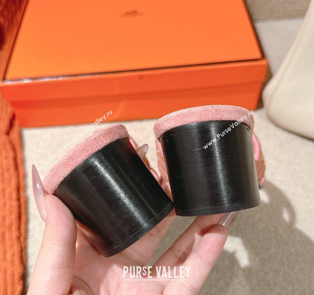 Hermes Classic Oasis Heel Slides Sandal 5cm in Suede and Strass Light Pink 2025 0606 (MD-250606191)