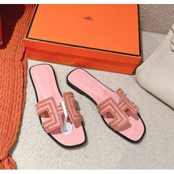 Hermes Classic Oran Flat Slides Sandal in Suede and Strass Light Pink 2025 0606 (MD-250606183)