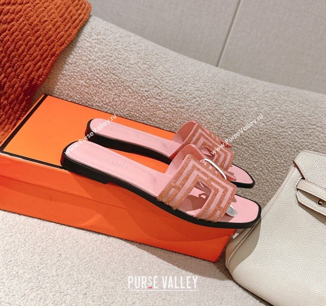 Hermes Classic Oran Flat Slides Sandal in Suede and Strass Light Pink 2025 0606 (MD-250606183)