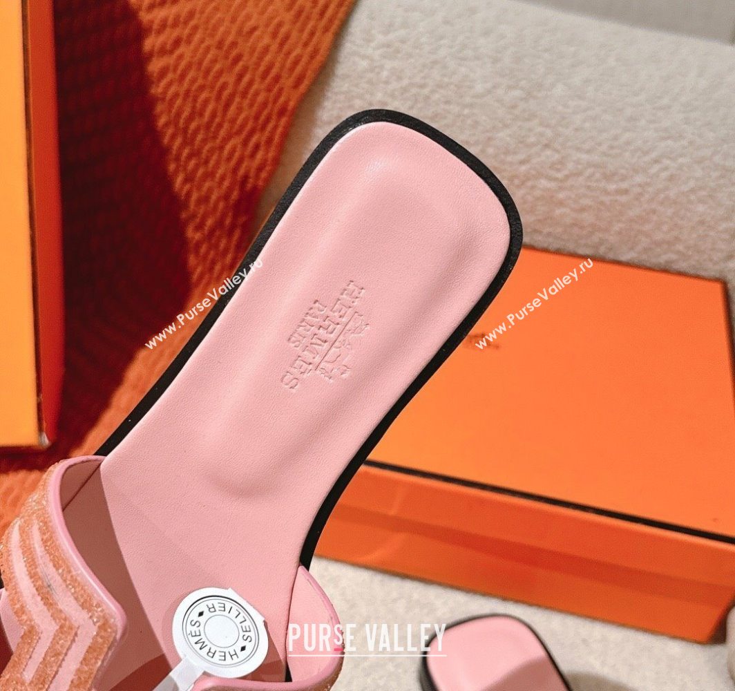 Hermes Classic Oran Flat Slides Sandal in Suede and Strass Light Pink 2025 0606 (MD-250606183)