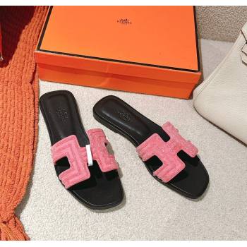 Hermes Classic Oran Flat Slides Sandal in Suede and Strass Pink2 2025 0606 (MD-250606184)