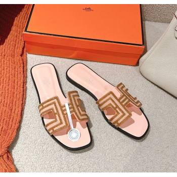 Hermes Classic Oran Flat Slides Sandal in Suede and Strass Beige 2025 0606 (MD-250606186)