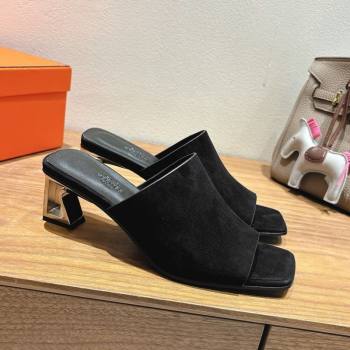 Hermes Kristal Heel Slides Sandal in Suede Black 2025 (MD-250606068)