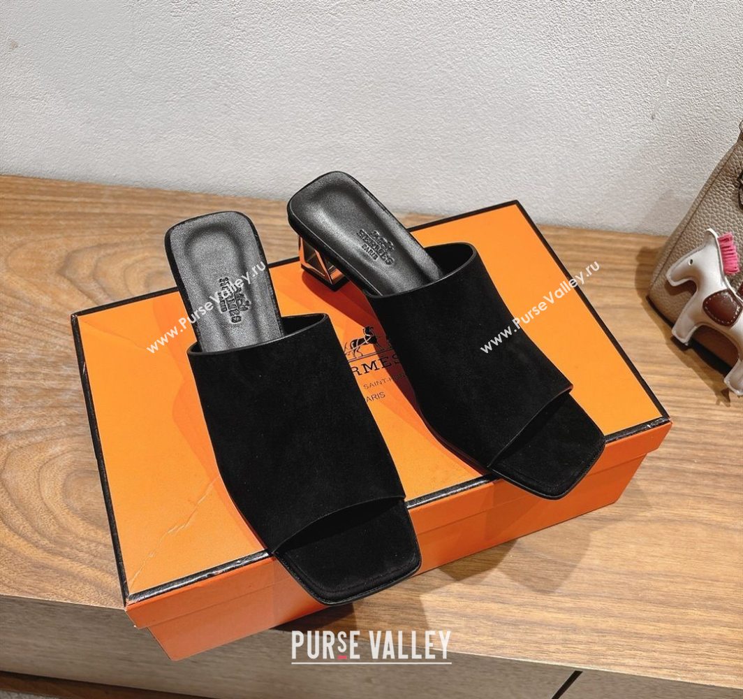 Hermes Kristal Heel Slides Sandal in Suede Black 2025 (MD-250606068)