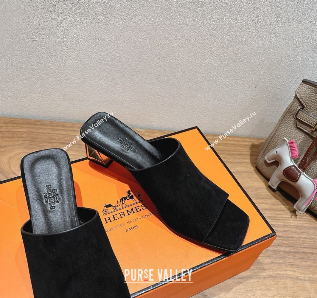 Hermes Kristal Heel Slides Sandal in Suede Black 2025 (MD-250606068)