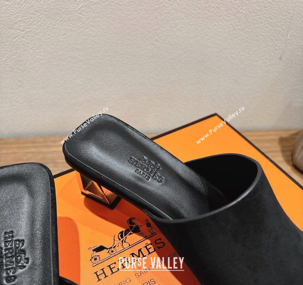 Hermes Kristal Heel Slides Sandal in Suede Black 2025 (MD-250606068)