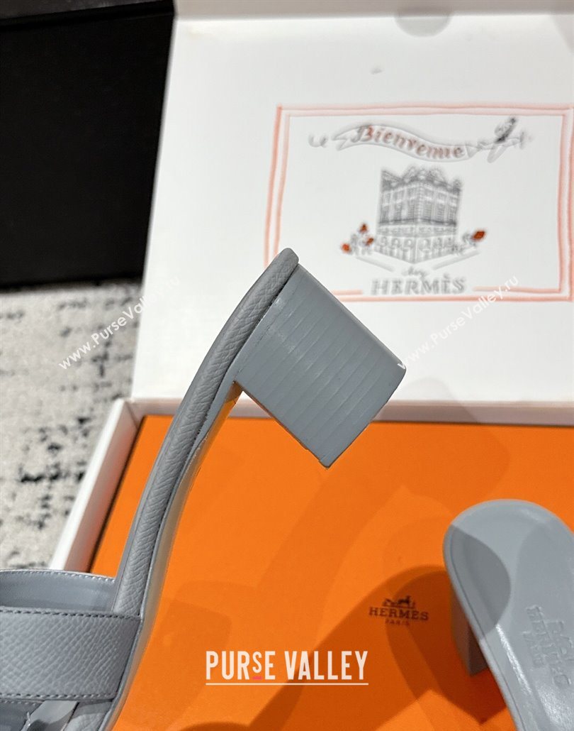 Hermes Classic Oasis Heel Slides Sandal 4.5cm in Palm Grained Leather Grey 02 2025 0606 (MD-250606075)