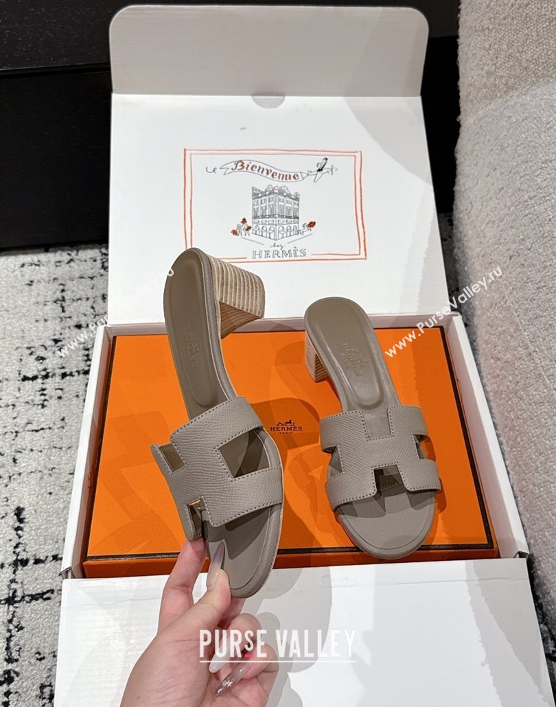 Hermes Classic Oasis Heel Slides Sandal 4.5cm in Palm Grained Leather Grey 03 2025 0606 (MD-250606076)