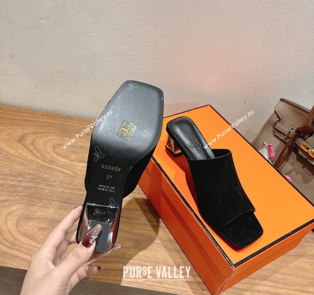 Hermes Kristal Heel Slides Sandal in Suede Black 2025 (MD-250606068)