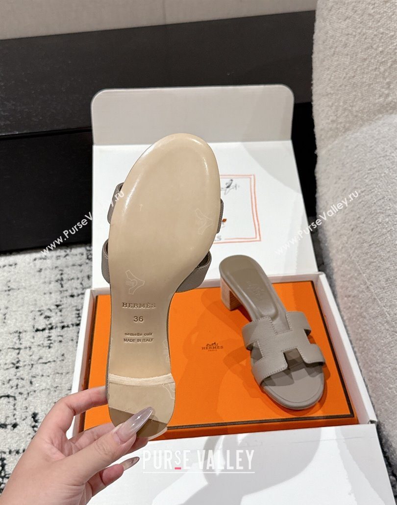 Hermes Classic Oasis Heel Slides Sandal 4.5cm in Palm Grained Leather Grey 03 2025 0606 (MD-250606076)
