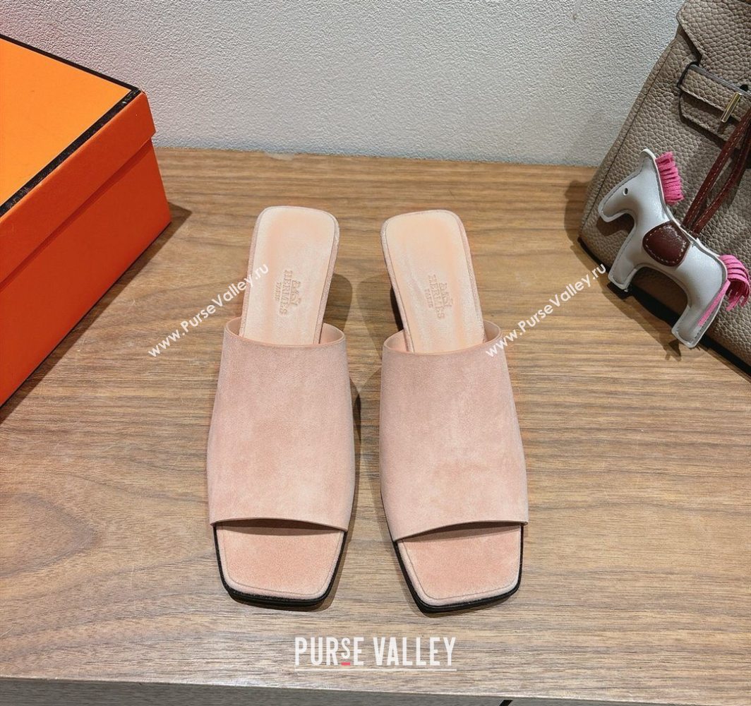 Hermes Kristal Heel Slides Sandal in Suede Pink 2025 (MD-250606069)