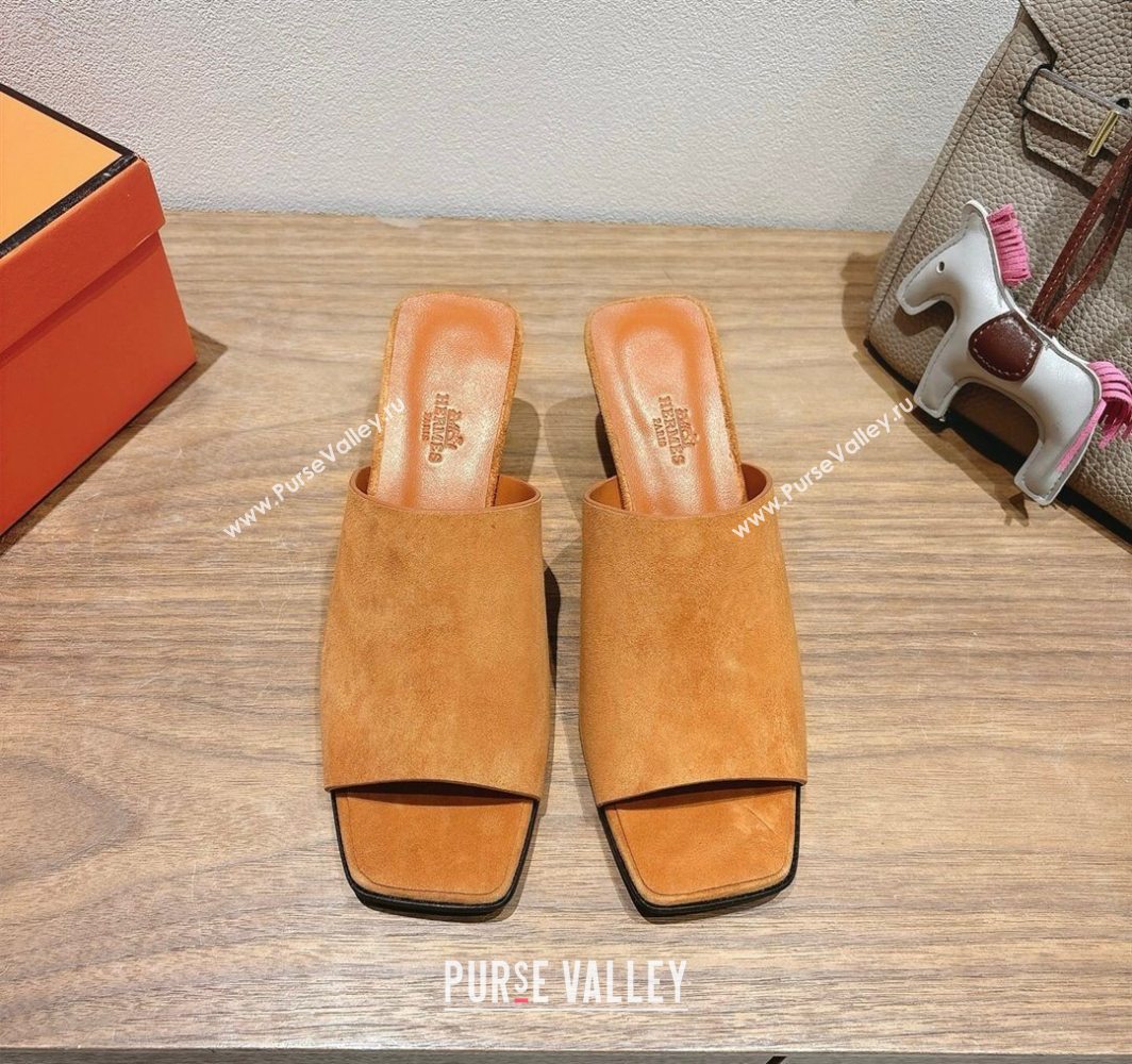 Hermes Kristal Heel Slides Sandal in Suede Brown 2025 (MD-250606067)